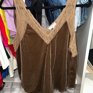 Mystree Brown Velvet Camisole with Lace Trim
